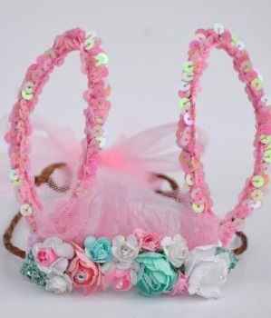 Couture Bunny Ears Crown in Pink