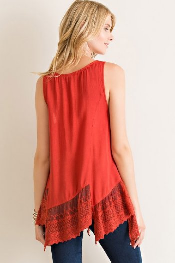Womens Sleeveless Asymmetrical Top in Brick<BR>Now in Stock