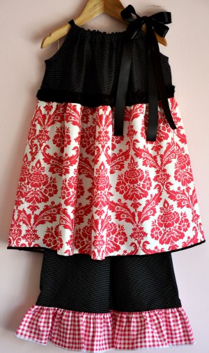 2011 Red & Black Damask Dress<br>Matching Ruffle Pants and Hair Bow also Available!
