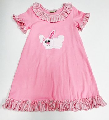 Girls Bunny Applique Ruffled Night Gown<BR>2T to 10 Years<BR>Now in Stock