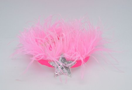 Silver Sequin Star Crown w/ Neon Pink Feathers