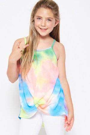 Girls Tie Dye Waffle Knot Tank Preorder<br>6 to 14 Years