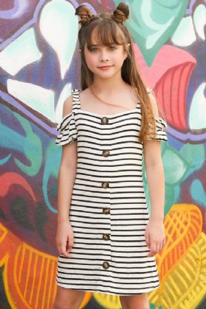 Tween City Stripes Cold Shoulder Dress Preorder <br>7 to 16 Years