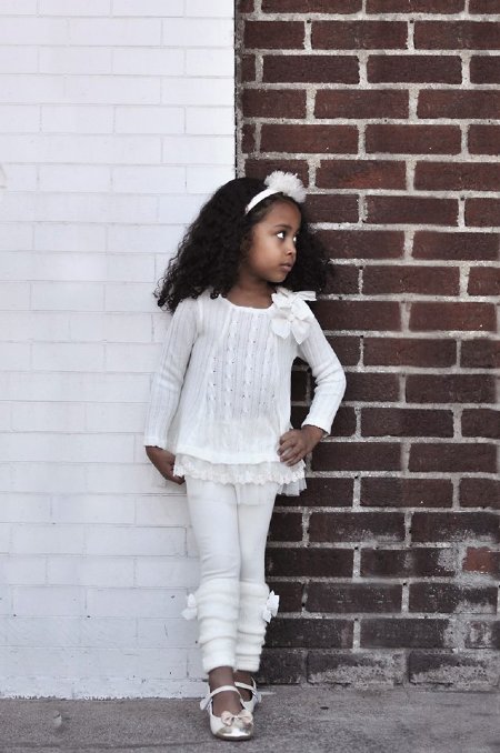 Girls Ivory Furry Bootsock Legging<BR>2T to 10 Years