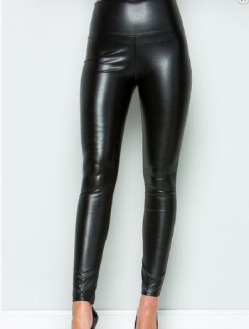 Women's Black Faux Leather Leggings<BR>Now in Stock