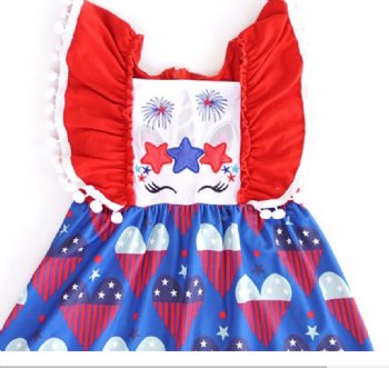Girls Angel Sleeve Patriotic Unicorn Dress<BR>2T to 7 Years<BR>Now in Stock