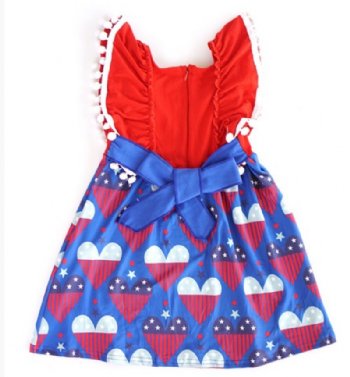 Girls Angel Sleeve Patriotic Unicorn Dress<BR>2T to 7 Years<BR>Now in Stock