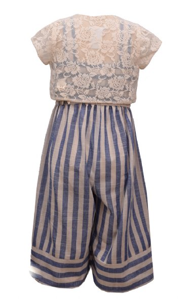 Girls Striped Denim Blue Jumpsuit with Lace Cardigan 4 to 6X Now in Stock