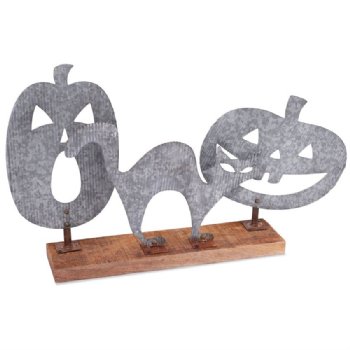 Tin Jack-O-Lantern & Cat Table Sitter<BR>Now in Stock
