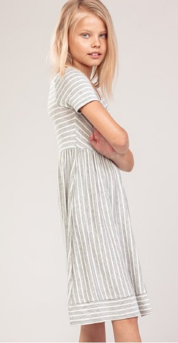 Girls Heather Stripe Pocked Dress Now in Stock<br>5 to 12 Years