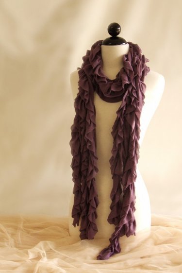 Long Ruffled Scarf<br>Grey ONLY