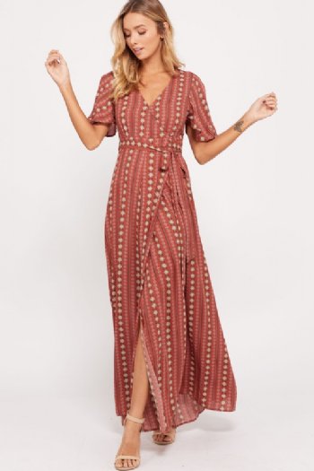 Women's Printed Wrap Maxi Dress<BR>Now in Stock