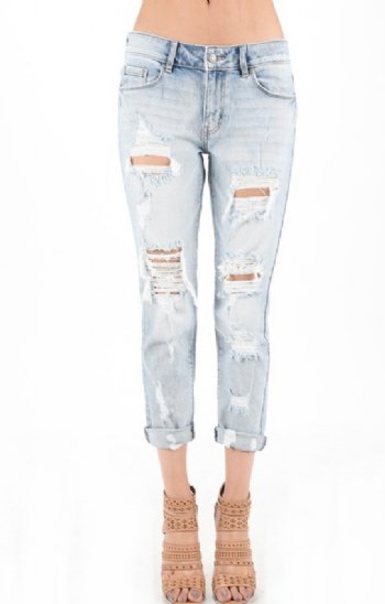 Women's Vintage Tattered Mid Rise Crop Jean<BR>Now in Stock