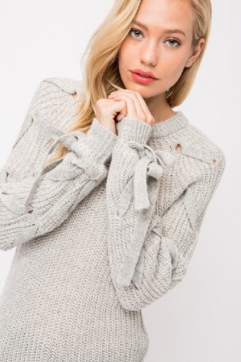 Women's Solid Sweater w/ Braided Side String<BR>Now in Stock