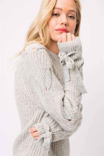 Women's Solid Sweater w/ Braided Side String<BR>Now in Stock