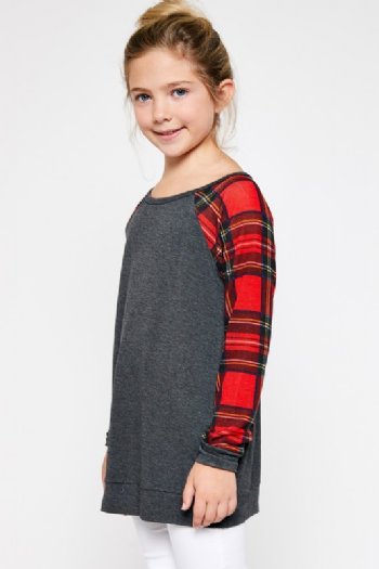 Girls Holiday Plaid Top<br>5 to 14 Years<BR>Now in Stock