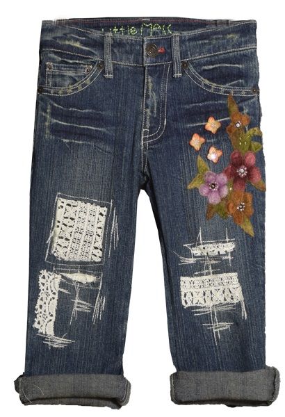 Girls Floral Distressed Jeans<BR>Matching Top Also Available!<BR>4, 5, & 8 Years ONLY