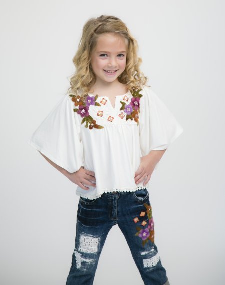 Girls Floral Distressed Jeans<BR>Matching Top Also Available!<BR>4, 5, & 8 Years ONLY