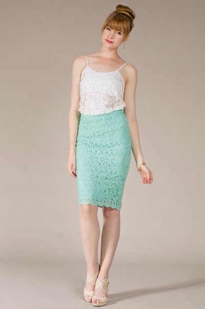 Women's Mint Lace Skirt<BR>Now in Stock