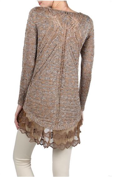 Women's Brown Shimmer & Lace Sweater<BR>Now in Stock
