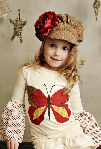 Persnickety Brown Newsboy Hat<br>Red Flower Pin Sold Out