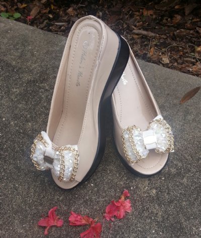 Women's Cream Big Bow Shoe<BR>Now in Stock