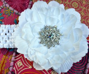 White Flower Headband with Crystal Center