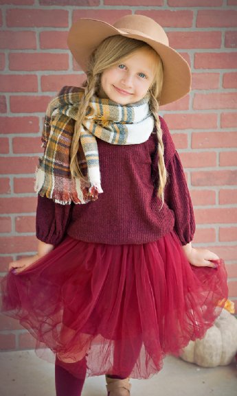 Girls Burgundy Bubble Sleeve Top Preorder<br>2 to 8 Years