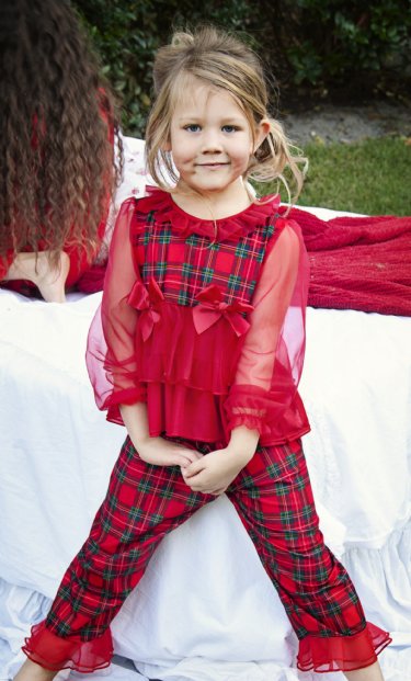 Girls Fancy Christmas Pajamas with Sheer Sleeve<br> 12 Months Only!