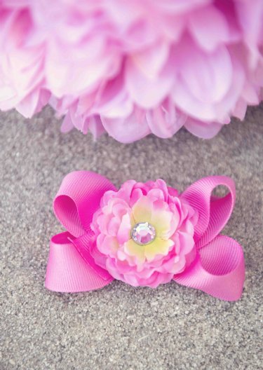 Pink Peony Hair Bow<BR>Now in Stock
