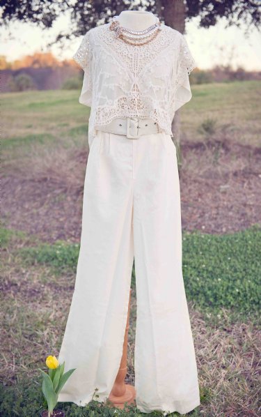 Women's Belted Cream Dress Pant<br>Now In Stock