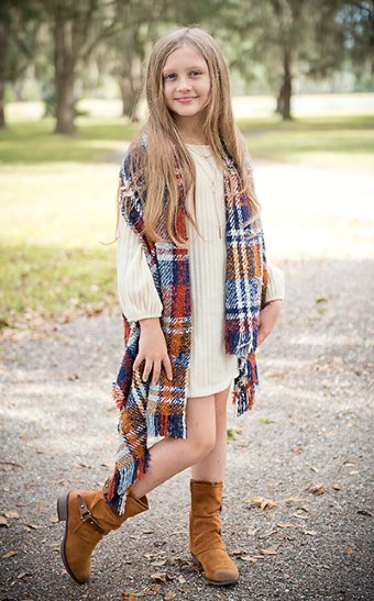 Tween Ivory Sweater Dress & Fall Plaid Cardi <br>7 to 16 Years