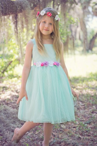 Mint Rosebud Dress<BR>6 Months to 2 Years