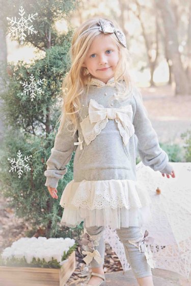 Mae Li Rose Lace Bow Hoodie in Gray<BR>Now in Stock