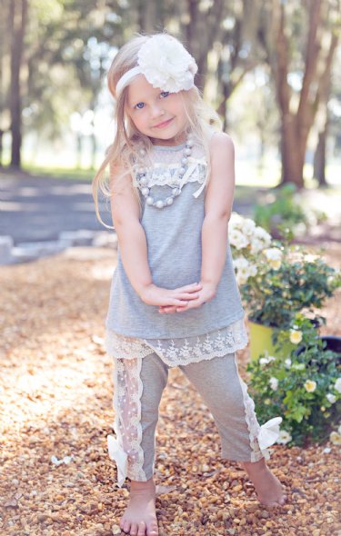 Shabby Chic Lacy Tunic Gray<br>12 Months to 10 Years<BR>Now in Stock