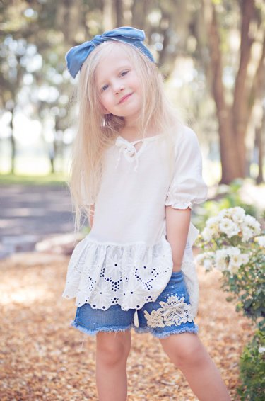 Shabby Chic Crochet Jean Shorts<br>4 to 7 Years<BR>Now in Stock