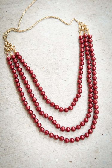 Burgundy Triple Pearl Necklace<BR>Now in Stock