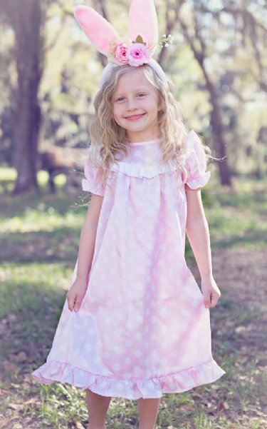 Pink Polka Dot Easter Nightgown<BR>3 to 12 Years<BR>Now in Stock