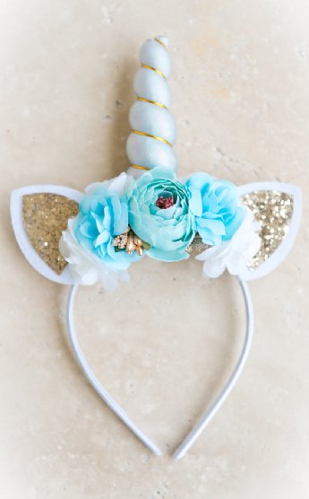 Blue Floral Unicorn Headband Preorder