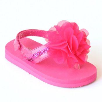 Girls Fuchsia Fancy Flower Flip Flop<BR>Toddler 7 to Youth 4<BR>Now in Stock