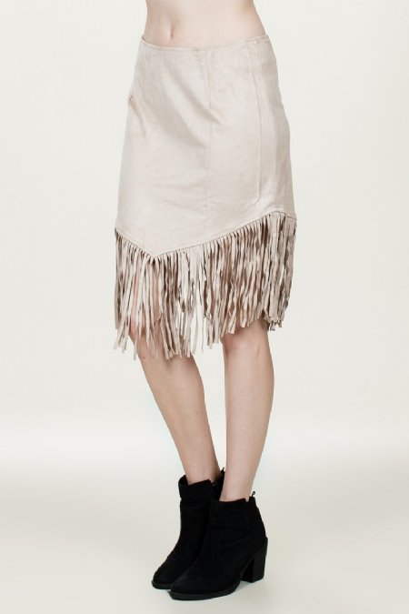 Women's Taupe Suede Skirt with Fringe<BR>Now in Stock