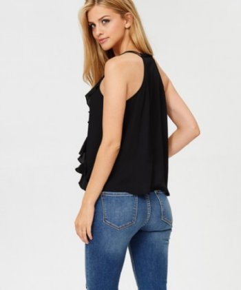 Women's V -Neck Ruffle Top with Bubble Hem<BR>Now in Stock