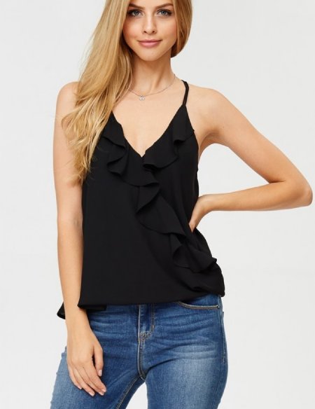 Women's V -Neck Ruffle Top with Bubble Hem Now in Stock