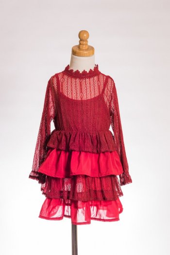 MLK Red Long Sleeve Tiered Dress<BR>5 to 14 Years<BR>Now in Stock