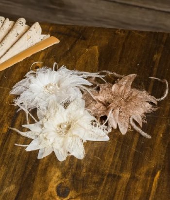 MLK Pearl Feather Flower Clip in Ivory<BR>Now in Stock
