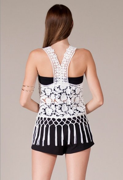 Women's Tank Top Overlay With Lace Fringe Detail<BR>Now in Stock