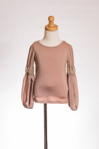 MLK Bubble Sleeve Basic Top in Taupe<BR>5 to 12 Years<BR>Now in Stock