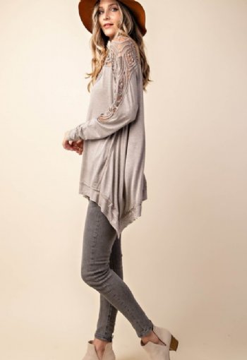 Women's A Simpler Time Mixed with Lace Oversized Top Now in Stock