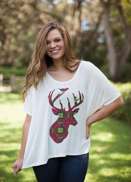 Judith March Plaid Deer Top<BR>Now in Stock