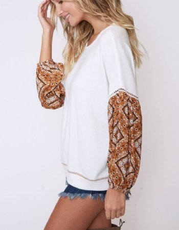 Women's Solid Knit Top with Contrast Sleeves and Lace Detail<BR>Now in Stock